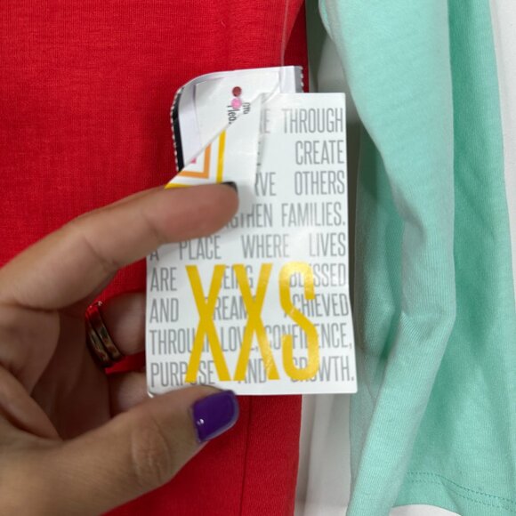 2/$24 LuLaRoe Randy T Raglan Tee 3/4 Sleeve Orange Teal XXS #A0616 TRB3 - Picture 6 of 9